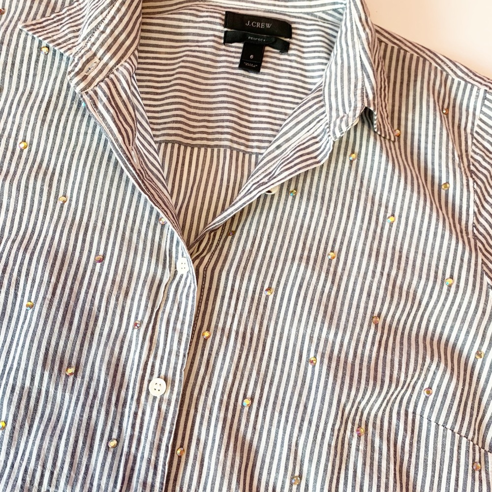 J Crew Perfect Button Down Shirt Stripes with Rhinestones Size Small - Picture 15 of 15